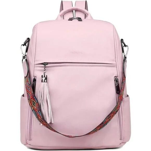 New Leather Backpack Convertible, Pink - Picture 1 of 7